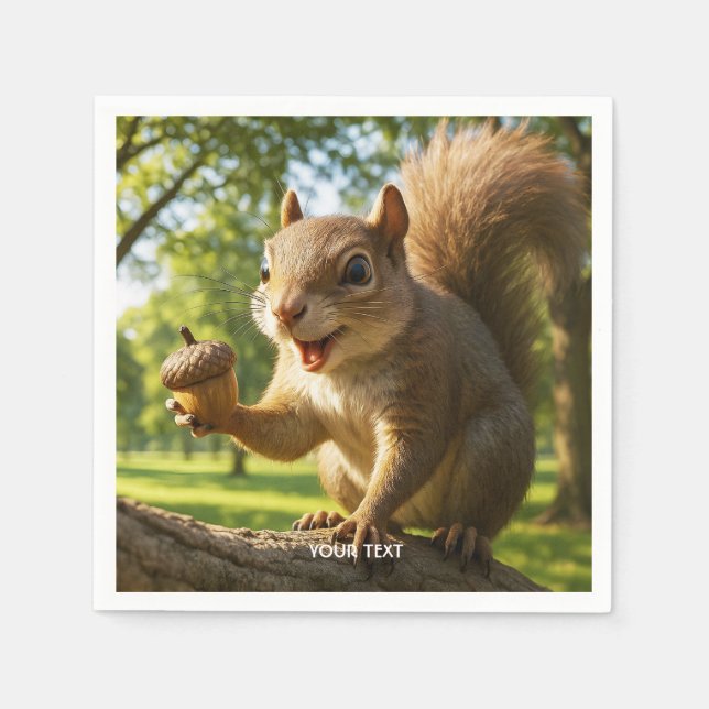 Fantasy Cute Happy Squirrel Forest Napkin (Front)