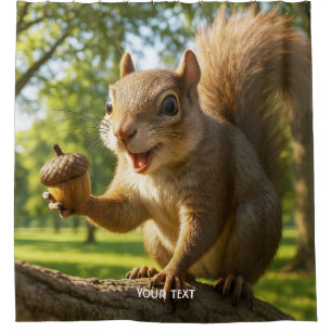 Fantasy Cute Happy Squirrel Forest Shower Curtain