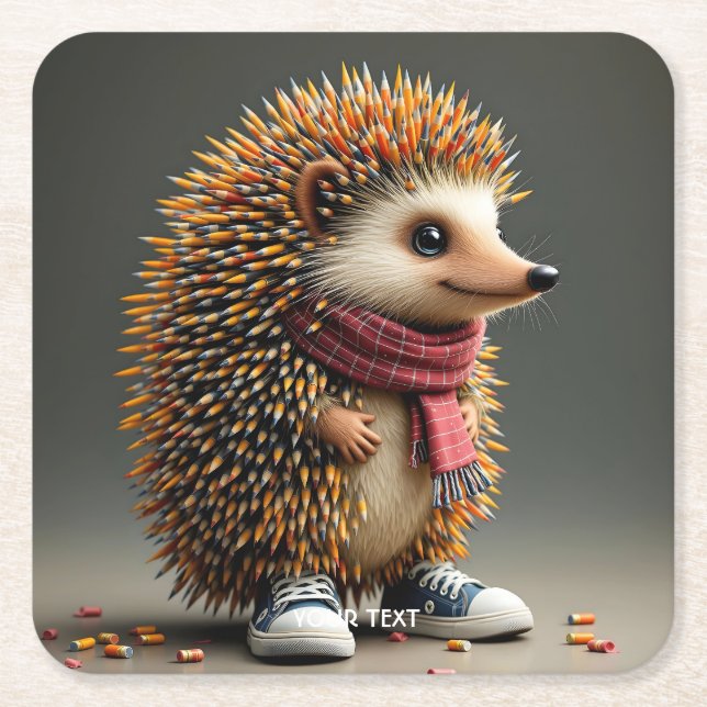 Fantasy Cute Hedgehog Sharp Needles Square Paper Coaster (Front)