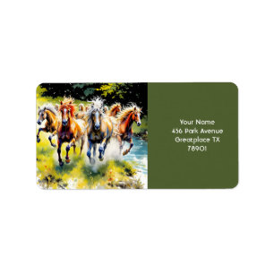 Fantasy Cute Herd Wild Horses Label