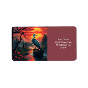 Fantasy Cute Heron Evening Lake Label