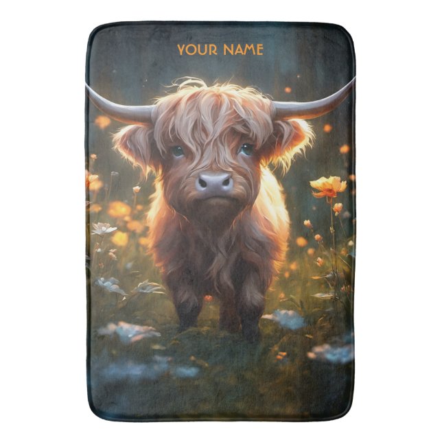 Fantasy Cute Highland Baby Cow Bath Mat (Front Vertical)