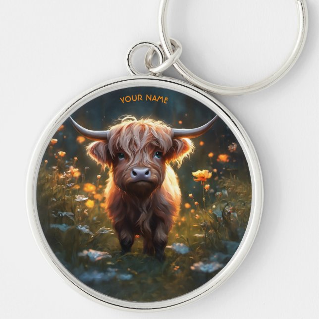 Fantasy Cute Highland Baby Cow Key Ring (Front)