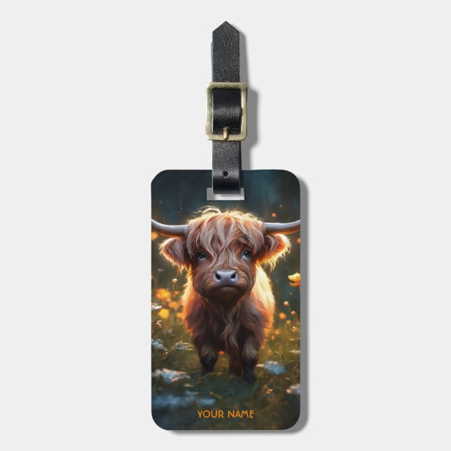 Fantasy Cute Highland Baby Cow Luggage Tag (Front Vertical)