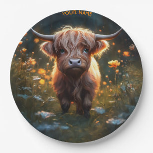 Fantasy Cute Highland Baby Cow Paper Plate