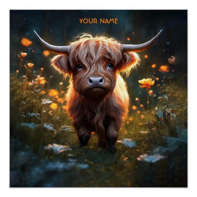 Fantasy Cute Highland Baby Cow Poster (Front)