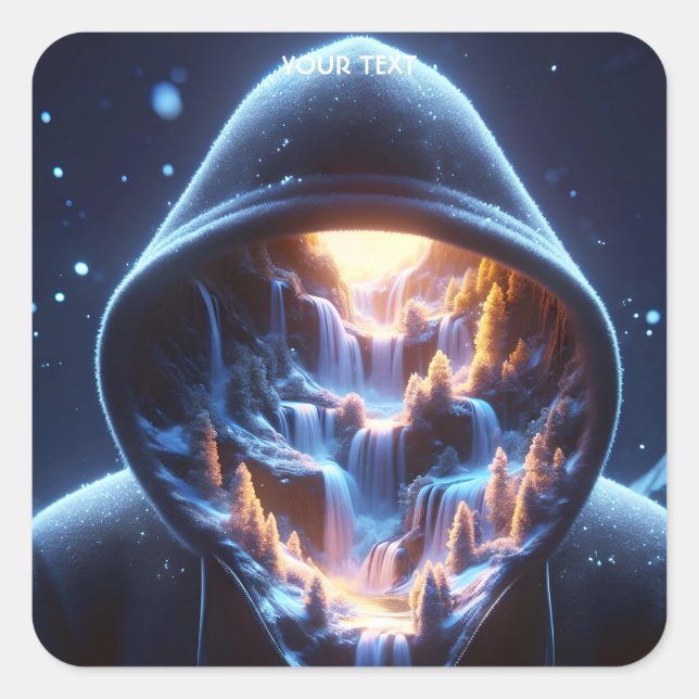 Fantasy Cute Hood Waterfall Space Square Sticker (Front)