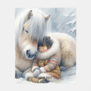 Fantasy Cute Horse Girl Winter Fleece Blanket