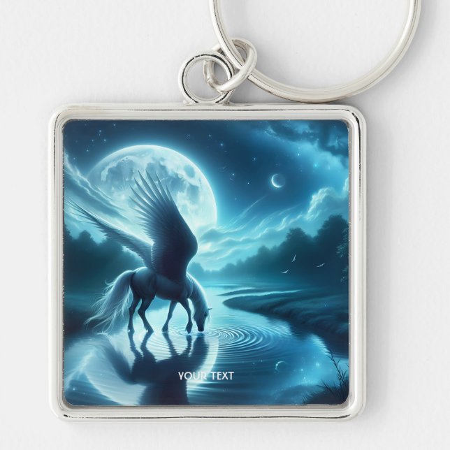 Fantasy Cute  Horse Wings Moon Key Ring (Front)