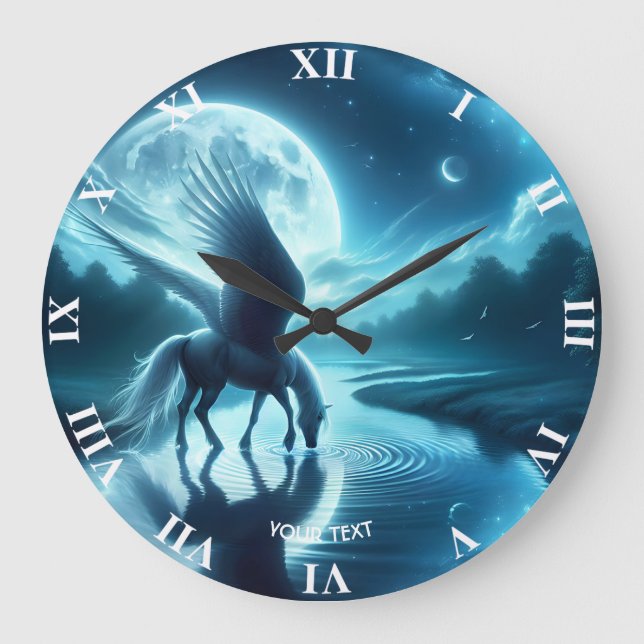 Fantasy Cute  Horse Wings Moon Large Clock (Front)