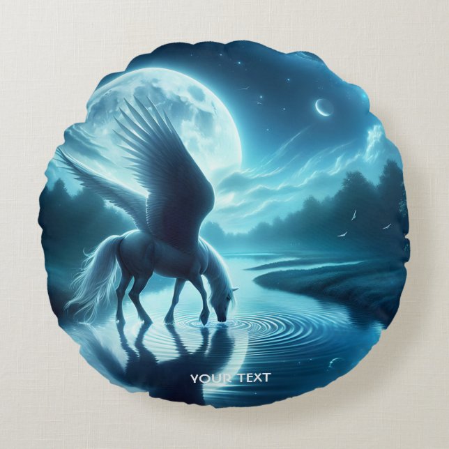 Fantasy Cute  Horse Wings Moon Round Cushion (Front)