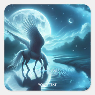Fantasy Cute Horse Wings Moon Square Sticker