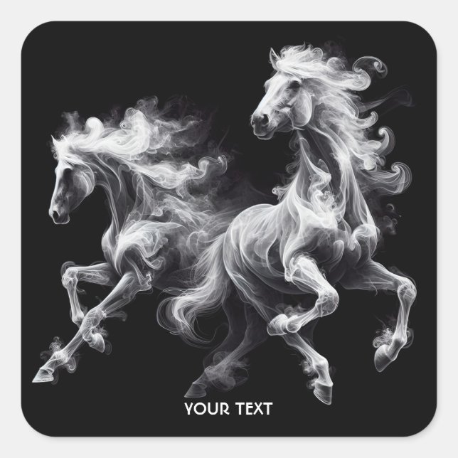 Fantasy Cute Horses Smoke Ascent Square Sticker (Front)