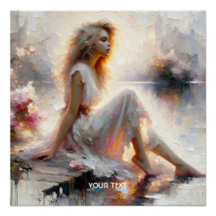 Fantasy Cute Impasto Girl Sunrise Poster
