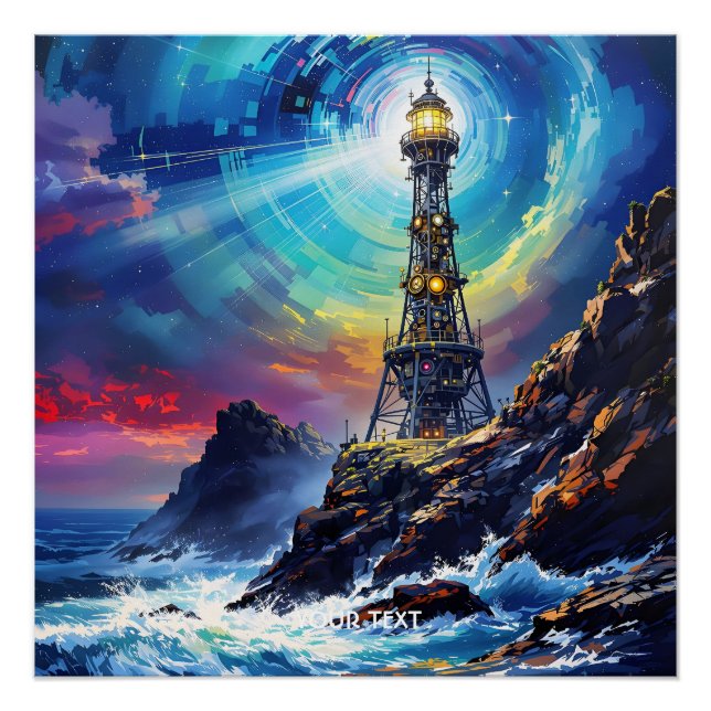 Fantasy Cute Iron Lighthouse Cliff Poster (Front)