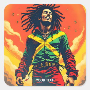 Fantasy Cute Jamaica Flag Sun Square Sticker