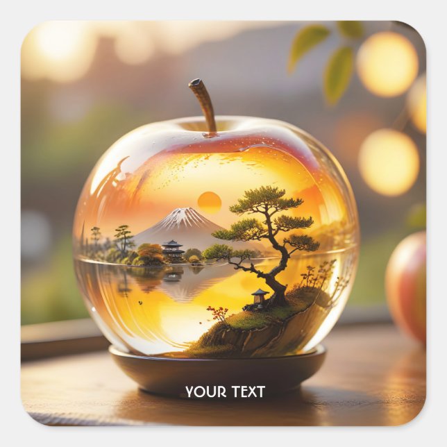 Fantasy Cute Japanese Apple View Square Sticker (Front)