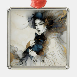 Fantasy Cute Japanese Girl Cat Metal Tree Decoration