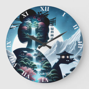 Fantasy Cute Japanese Girl Landscape Large Clock