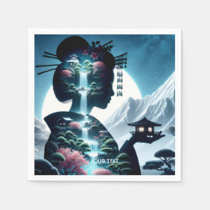 Fantasy Cute Japanese Girl Landscape Napkin