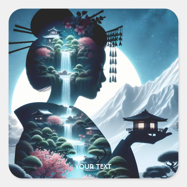 Fantasy Cute  Japanese Girl Landscape Square Sticker (Front)