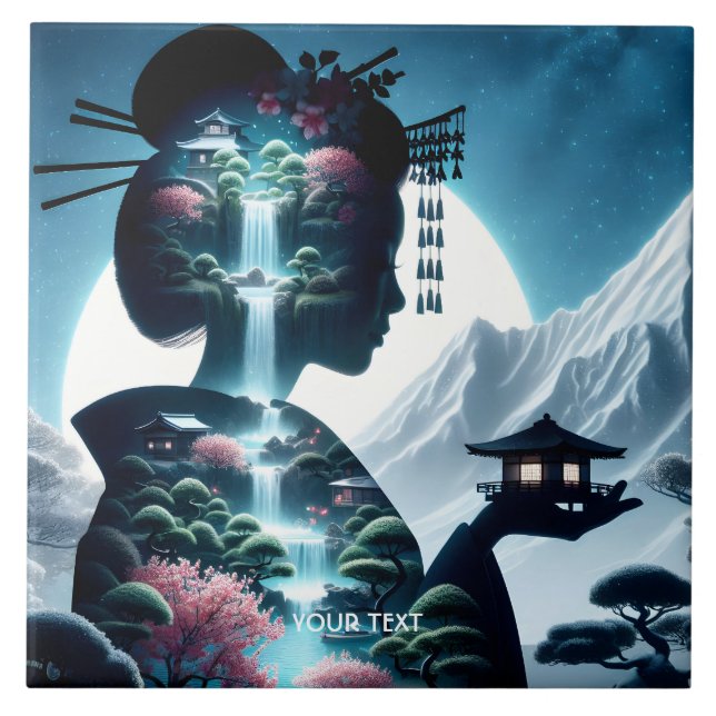 Fantasy Cute  Japanese Girl Landscape Tile (Front)