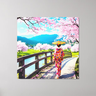 Fantasy Cute Japanese Girl Walking Canvas Print