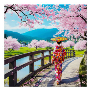 Fantasy Cute Japanese Girl Walking Poster