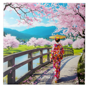 Fantasy Cute Japanese Girl Walking Tile