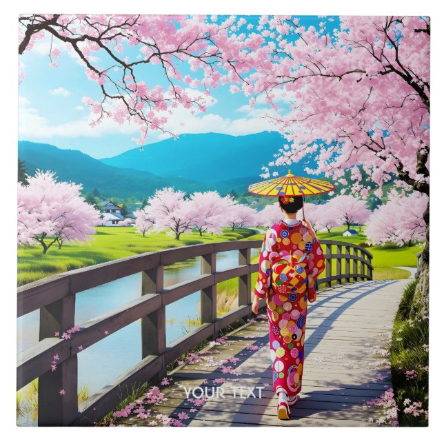 Fantasy Cute Japanese Girl Walking Tile (Front)