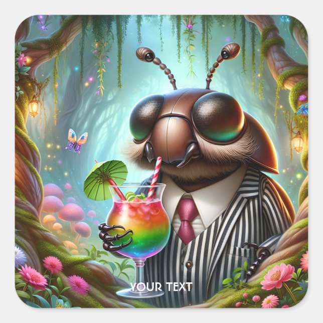 Fantasy Cute Japanese Landscape Night Square Sticker (Front)