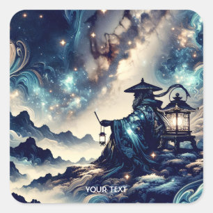 Fantasy Cute Japanese Landscape Night Square Sticker