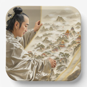 Fantasy Cute Japanese Painter Landscape Paper Plate
