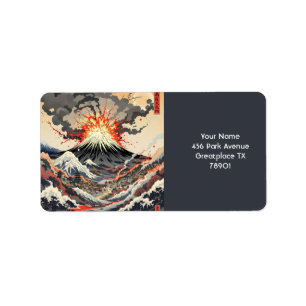 Fantasy Cute Japanese Volcano Erupting Label