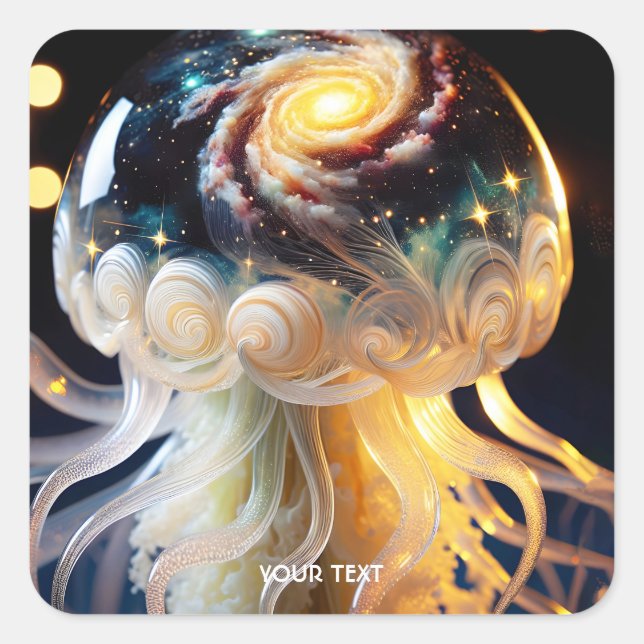 Fantasy Cute Jellyfish Space Stars Square Sticker (Front)