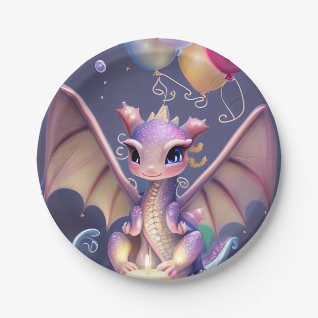 Fantasy Cute Kawaii baby dragon  Paper Plate (Front)