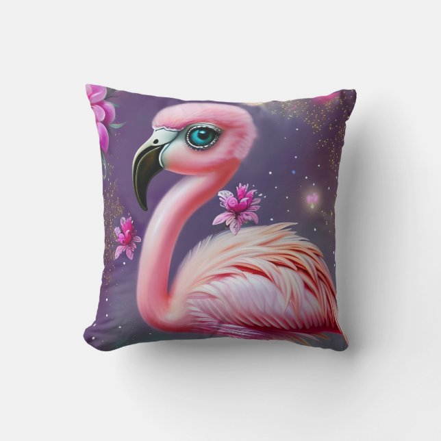 Fantasy Cute Kawaii baby flamingo  Cushion (Front)