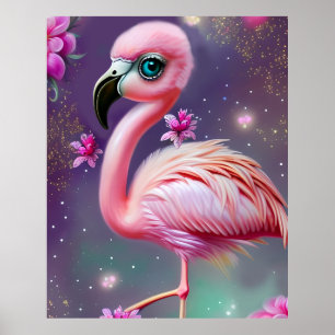 Fantasy Cute Kawaii baby flamingo Poster