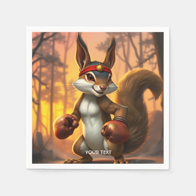 Fantasy Cute Kickboxer Squirrel Forest Napkin (Front)