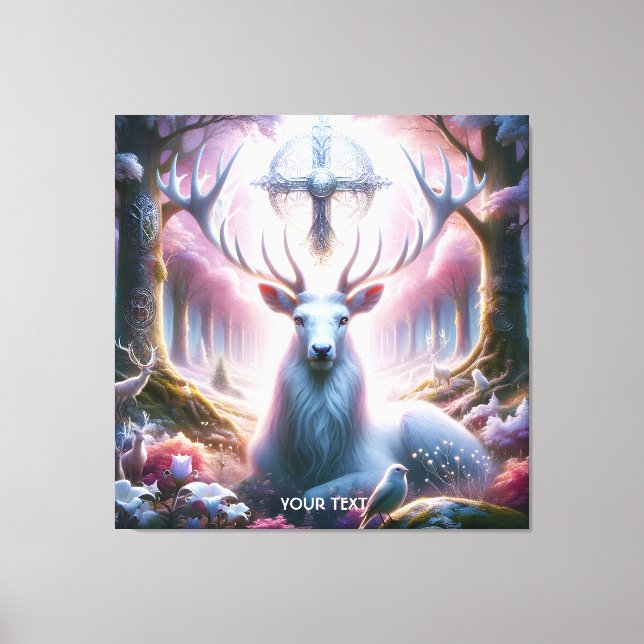Fantasy Cute King Deer Flowers Canvas Print (Front)