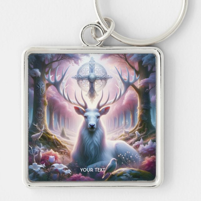 Fantasy Cute King Deer Flowers Key Ring (Front)