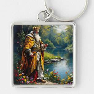 Fantasy Cute King Fishing In River Key Ring