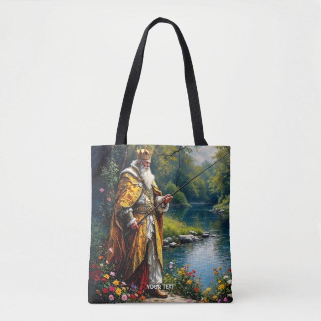 Fantasy Cute King Fishing In River Tote Bag (Front)