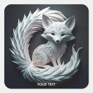 Fantasy Cute Kirigami Art Fox Square Sticker
