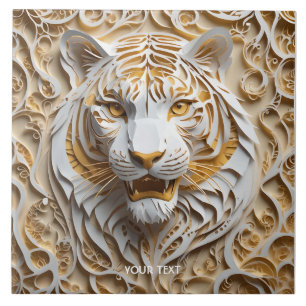 Fantasy Cute Kirigami Tiger White Tile