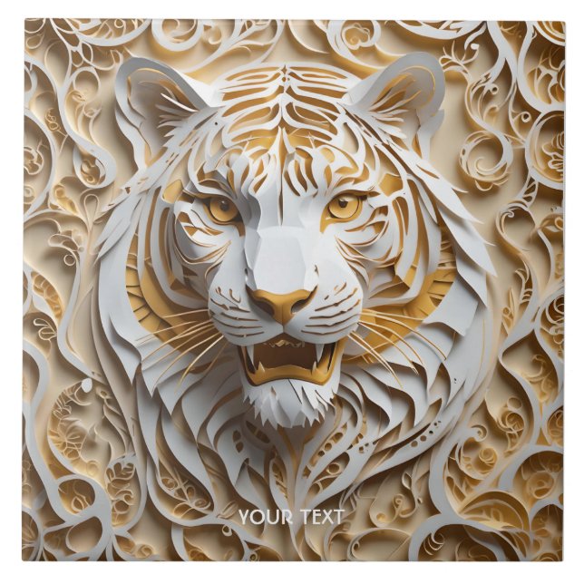 Fantasy Cute Kirigami Tiger White Tile (Front)
