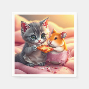 Fantasy Cute Kitten Hamster Pizza Napkin