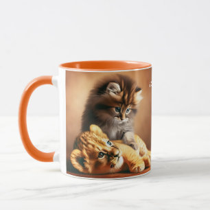 Fantasy Cute Kitten Playing With Tiger Mug