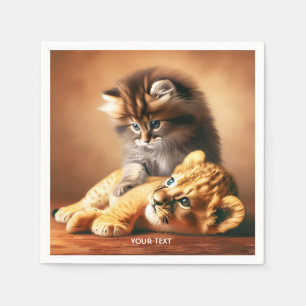 Fantasy Cute Kitten Playing With Tiger Napkin