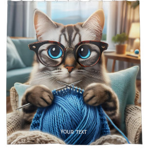Fantasy Cute Knitting Cat Room Shower Curtain